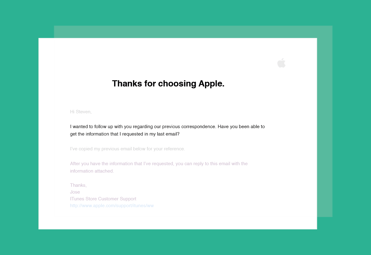 Another example of a follow up email from Apple